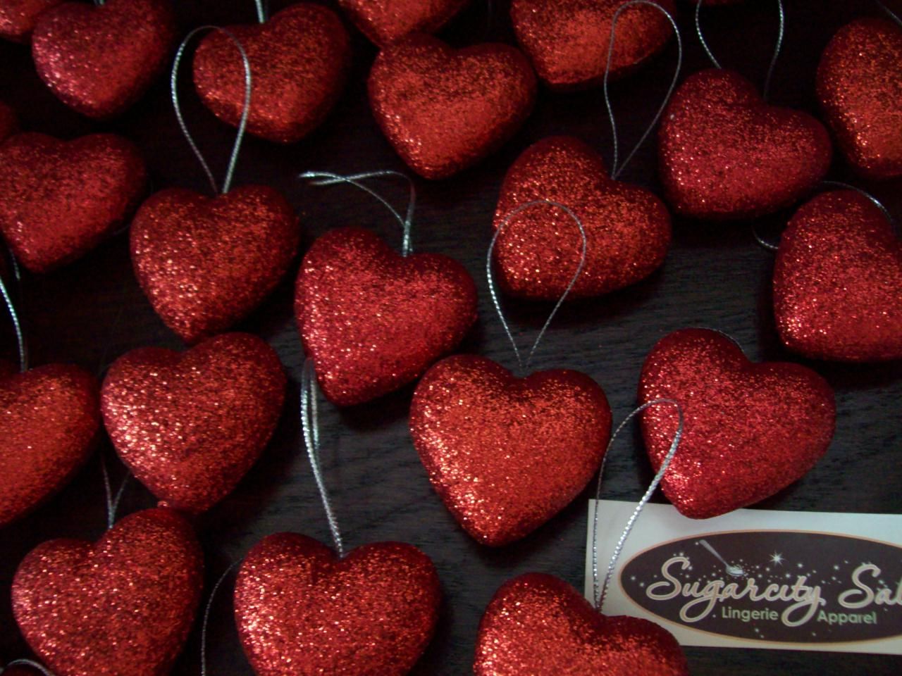 NEW 1 1/2" RED HEART GLITTER VALENTINE ORNAMENT SET OF 30 PUFFED HANGING 3D eBay